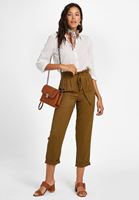 Bayan Yeşil Beli Bağlamalı Düğme Detaylı Pantolon