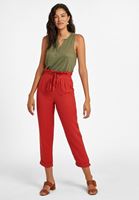 Bayan Kırmızı Beli Bağlamalı Düğme Detaylı Pantolon