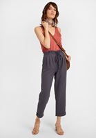 Bayan Gri Beli Bağlamalı Düğme Detaylı Pantolon