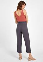 Bayan Gri Beli Bağlamalı Düğme Detaylı Pantolon