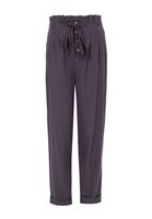 Bayan Gri Beli Bağlamalı Düğme Detaylı Pantolon