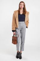 Bayan Gri Cepli Kemer Detaylı Pantolon