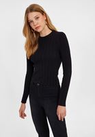 Bayan Siyah Örgü Detaylı Kısa Kazak