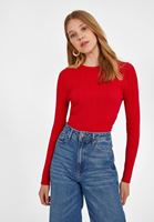 Bayan Kırmızı Örgü Detaylı Kısa Kazak