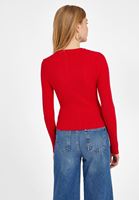 Bayan Kırmızı Örgü Detaylı Kısa Kazak