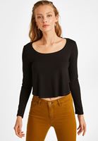 Bayan Siyah Asimetrik Kesim Kısa Bluz