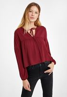 Bayan Bordo V  Yaka Crop Bluz