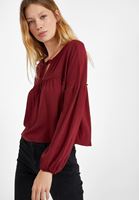 Bayan Bordo V  Yaka Crop Bluz