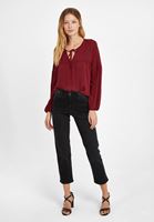 Bayan Bordo V  Yaka Crop Bluz