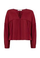 Bayan Bordo V  Yaka Crop Bluz