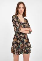 Bayan Sarı Beli Büzgülü Kısa Elbise