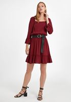 Bayan Bordo Beli Büzgülü Mini Elbise