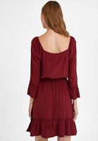 Bayan Bordo Beli Büzgülü Mini Elbise