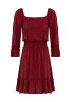 Bayan Bordo Beli Büzgülü Mini Elbise