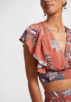 Bayan Çok Renkli Kruvaze Yaka Desenli Bluz