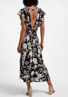 Bayan Siyah Çiçek Desenli Midi Etek