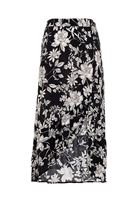 Bayan Siyah Çiçek Desenli Midi Etek