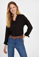 Bayan Siyah Kumaş Detaylı Viskon Gömlek