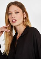 Bayan Siyah Kumaş Detaylı Viskon Gömlek