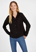 Bayan Siyah Kumaş Detaylı Viskon Gömlek