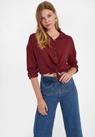 Bayan Bordo Kumaş Detaylı Viskon Gömlek