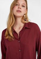 Bayan Bordo Kumaş Detaylı Viskon Gömlek