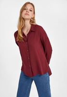 Bayan Bordo Kumaş Detaylı Viskon Gömlek
