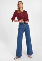 Bayan Bordo Kumaş Detaylı Viskon Gömlek