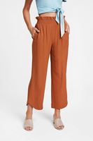 Bayan Kahverengi Beli Lastikli Bol Pantolon