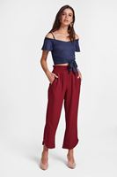 Bayan Bordo Beli Lastikli Bol Pantolon
