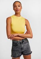 Women Yellow Crop Top with Slogan