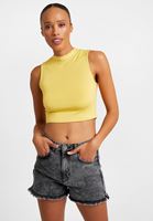 Women Yellow Crop Top with Slogan