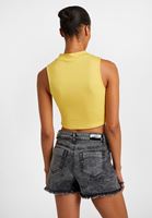 Women Yellow Crop Top with Slogan