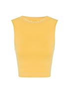Women Yellow Crop Top with Slogan