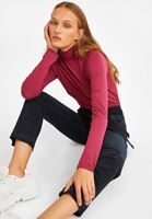 Bayan Pembe Yüksek Yaka Uzun Kollu Bluz