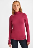 Bayan Pembe Yüksek Yaka Uzun Kollu Bluz