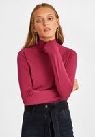 Bayan Pembe Yüksek Yaka Uzun Kollu Bluz