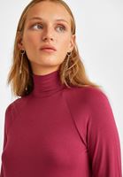 Bayan Pembe Yüksek Yaka Uzun Kollu Bluz