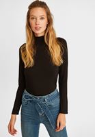 Bayan Siyah Yüksek Yaka Uzun Kollu Bluz