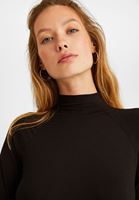 Bayan Siyah Yüksek Yaka Uzun Kollu Bluz