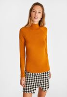 Bayan Turuncu Yüksek Yaka Uzun Kollu Bluz