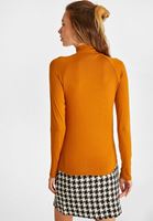 Bayan Turuncu Yüksek Yaka Uzun Kollu Bluz