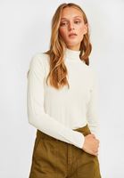 Bayan Krem Yüksek Yaka Uzun Kollu Bluz