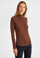 Bayan Kahverengi Yüksek Yaka Uzun Kollu Bluz