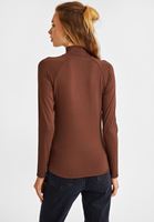 Bayan Kahverengi Yüksek Yaka Uzun Kollu Bluz
