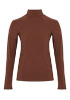 Bayan Kahverengi Yüksek Yaka Uzun Kollu Bluz