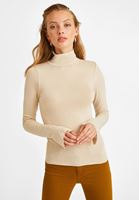 Bayan Krem Kolları Yırtmaçlı Boğazlı Bluz