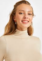 Bayan Krem Kolları Yırtmaçlı Boğazlı Bluz