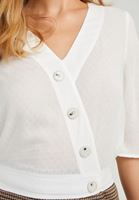 Bayan Krem Düğme Detaylı V Yaka Gömlek