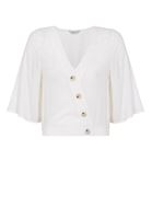 Bayan Krem Düğme Detaylı V Yaka Gömlek